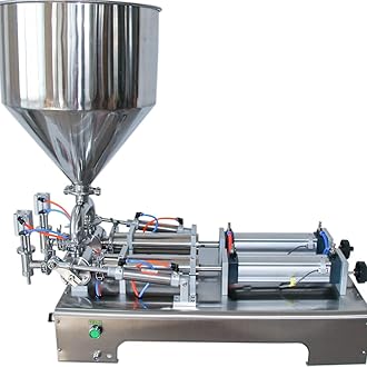 DMC-FPPS Horizontal Pneumatic Liquid and Paste Filling Machine 100-1000ml Double Nozzle Piston Filler Semi-Automatic Paste Dispenser for Oil, Cream, Lotion, Honey and Butter