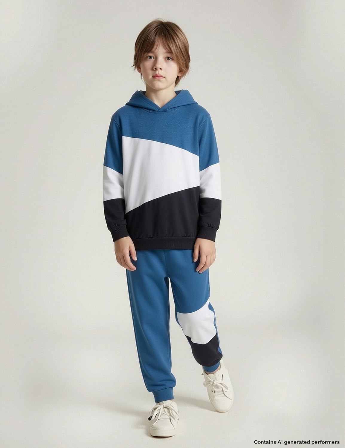 Boys Clothes Color Block Long Sleeve Hood Sweatshirt and Color Block Jogger Pants Boy Outfit Set 6-13Y