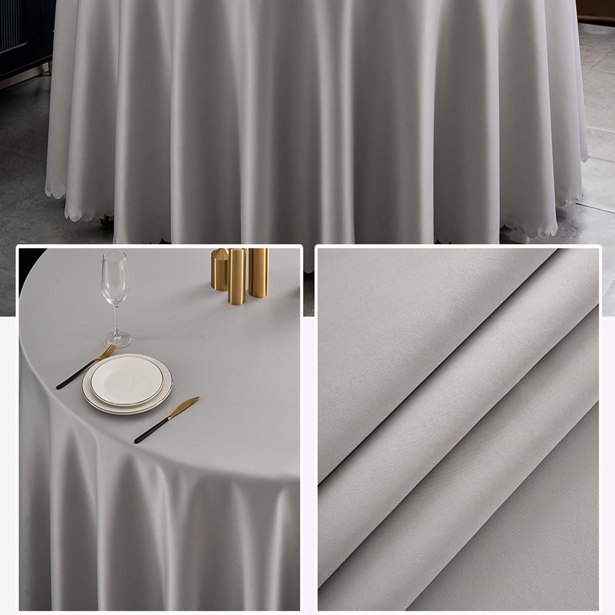 Mantel redondo resistente a las arrugas, tela satinada, elegante mantel para bodas, fiestas de cumpleaños, comedor, banquetes (negro, 238 cm, redondo)