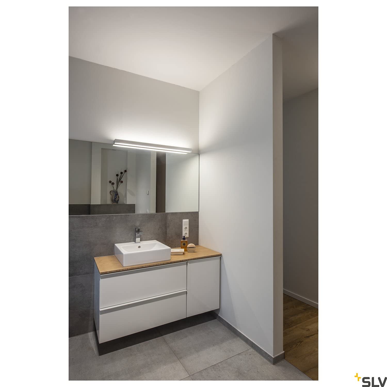 SLV SEDO 21 | Innen-Beleuchtung, Spiegellampe, Wasserdichte LED Spiegelleuchte, Wandleuchte, Innenleuchte, Badlampe, Badleuchte | LED Inside, 3000K, eckig, Aluminium gebürstet, Glas satiniert, 33 W