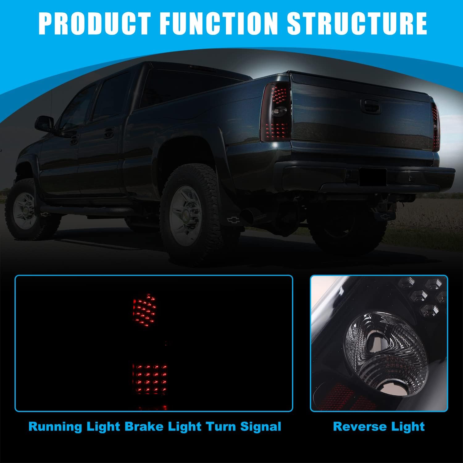 CPW Compatible with [1999 2000 2001 2002 2003 2004 2005 2006 Chevrolet Silverado] [1999-2003 GMC Sierra] Tail lights (LED - Black Smoke)