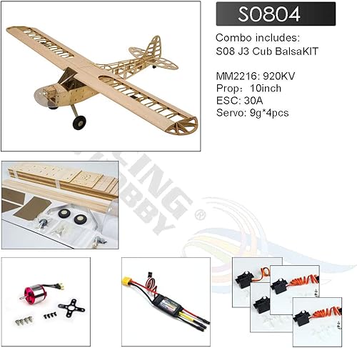 Miniatura 2 de Balsa Avión eléctrico de madera 1.2M Piper Cub J3 por DW Hobby avión de control remoto J3 de corte láser de madera para adultos modelo volador RC