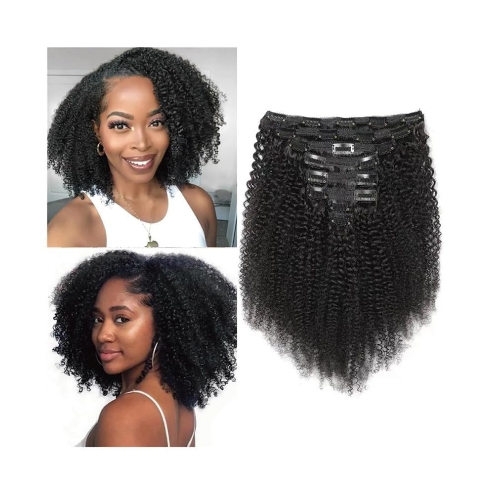 Przedłużenie włosów ludzkich z klipsami afro, kręcone, 8 sztuk, 120 g/zestaw, naturalne ze brazylijskie włosy, dla czarnych kobiet, kolor 20-55 cm przedłużanie włosów (12 cali)