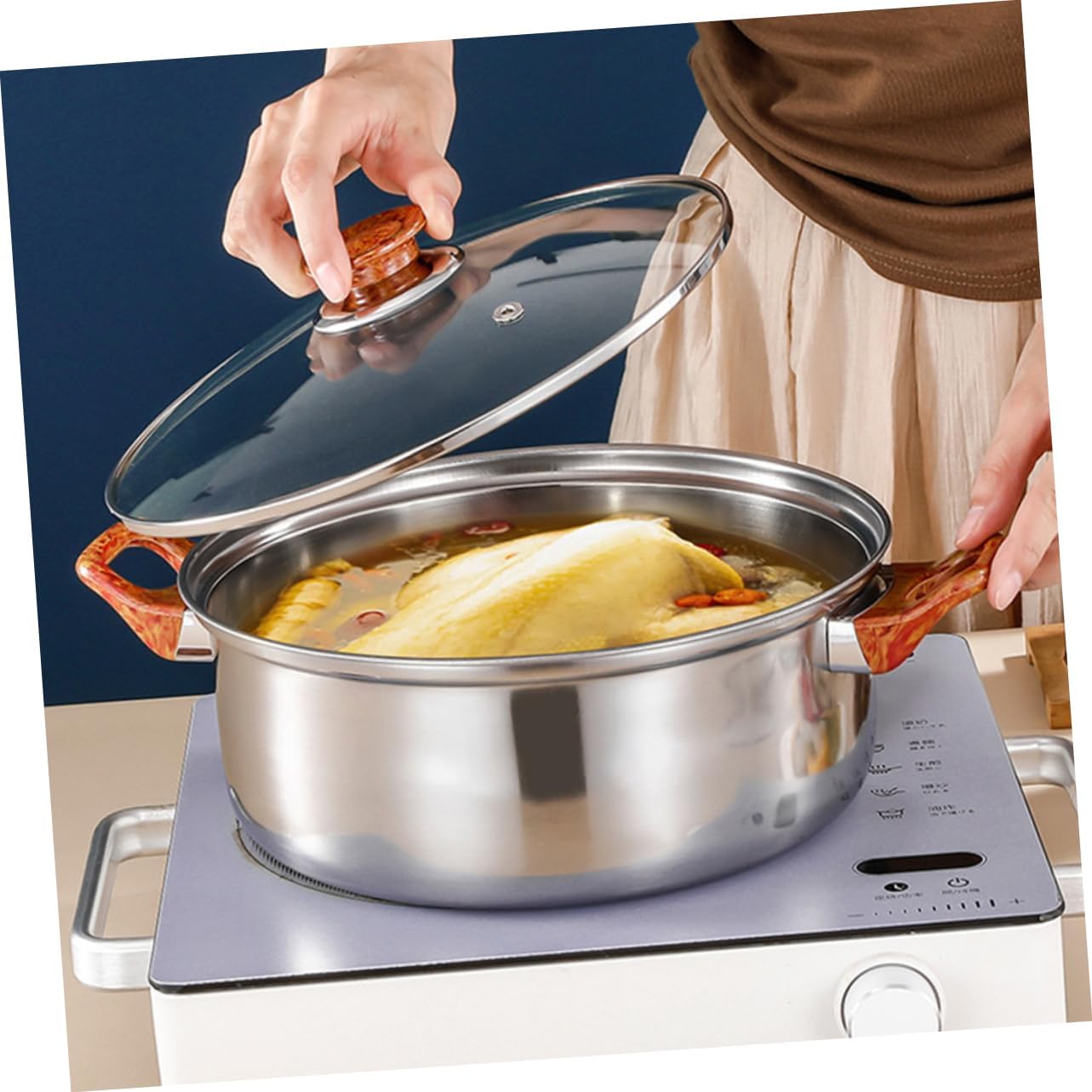 IMIKEYA 12-Piece Stainless Steel Cookware Set Induction-Compatible Pots Pans Including Milk Pan Soup Pot and Kettle Easy to Clean Cookware for Home Kitchen