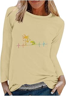 AMhomely Womens Tops Long Sleeve Shirts Tunic Tops Crewneck Trendy Printed T Shirts Fall Workout Hide Belly Spring Casual Tops Loose Fit Tshirts Athletic Pullover Sweatshirt Fall Clothes
