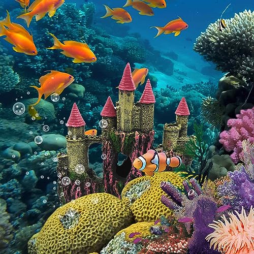 Aquarium Castle Decorations, Resin Castle for Fish Tank with Randomly Color Plants Decor Accessories for Freshwater and Saltwater Fish Tanks (Pink) - Image 6