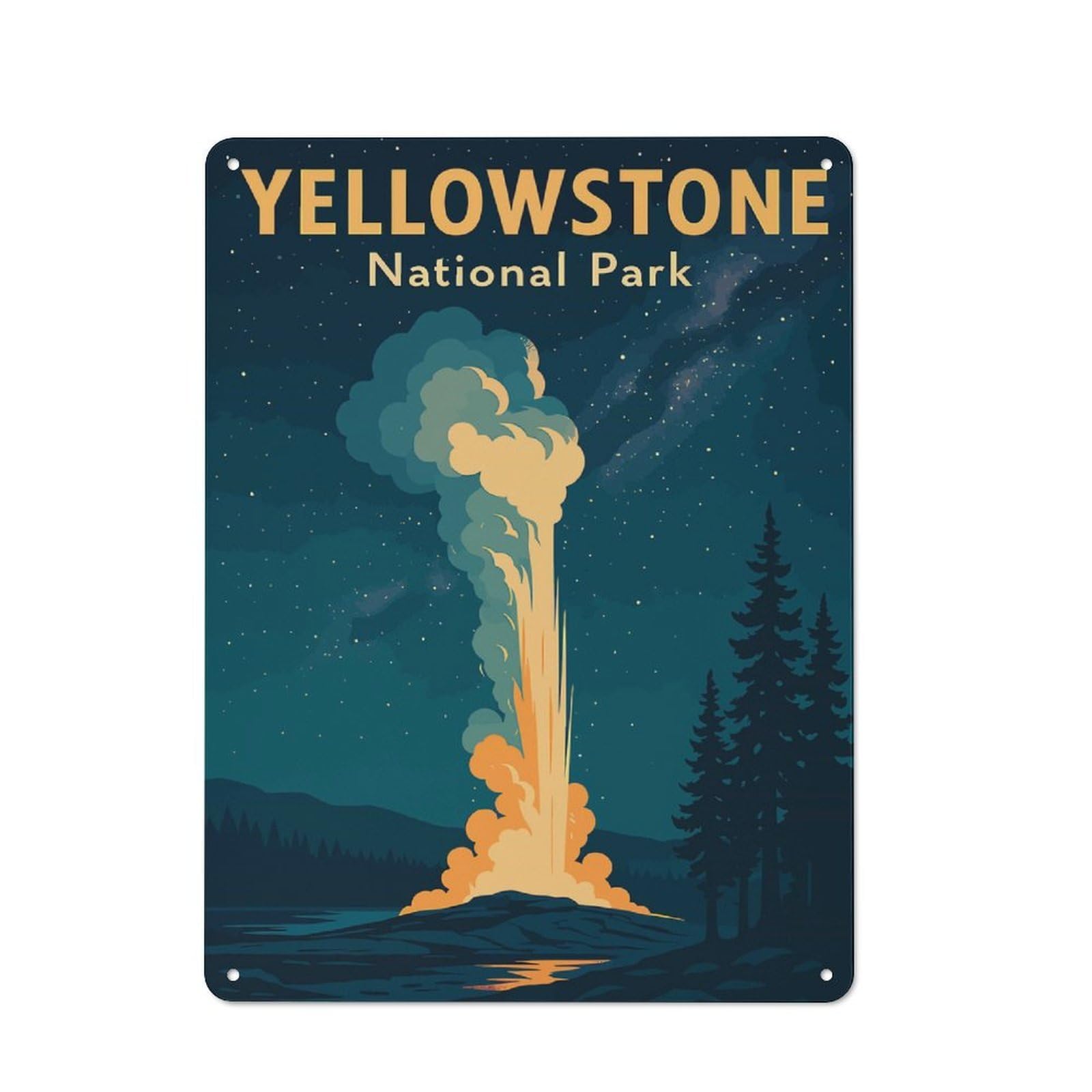 Junmoney Style-15 Yellowstone National Park Vintage Poster – Old Faithful Geyser Night Sky Wall Art Workshop Style Metal Wall Decor 40X30cm, Decorative Metal Plaque For Garage, Workshop, Shed Or Utility Room