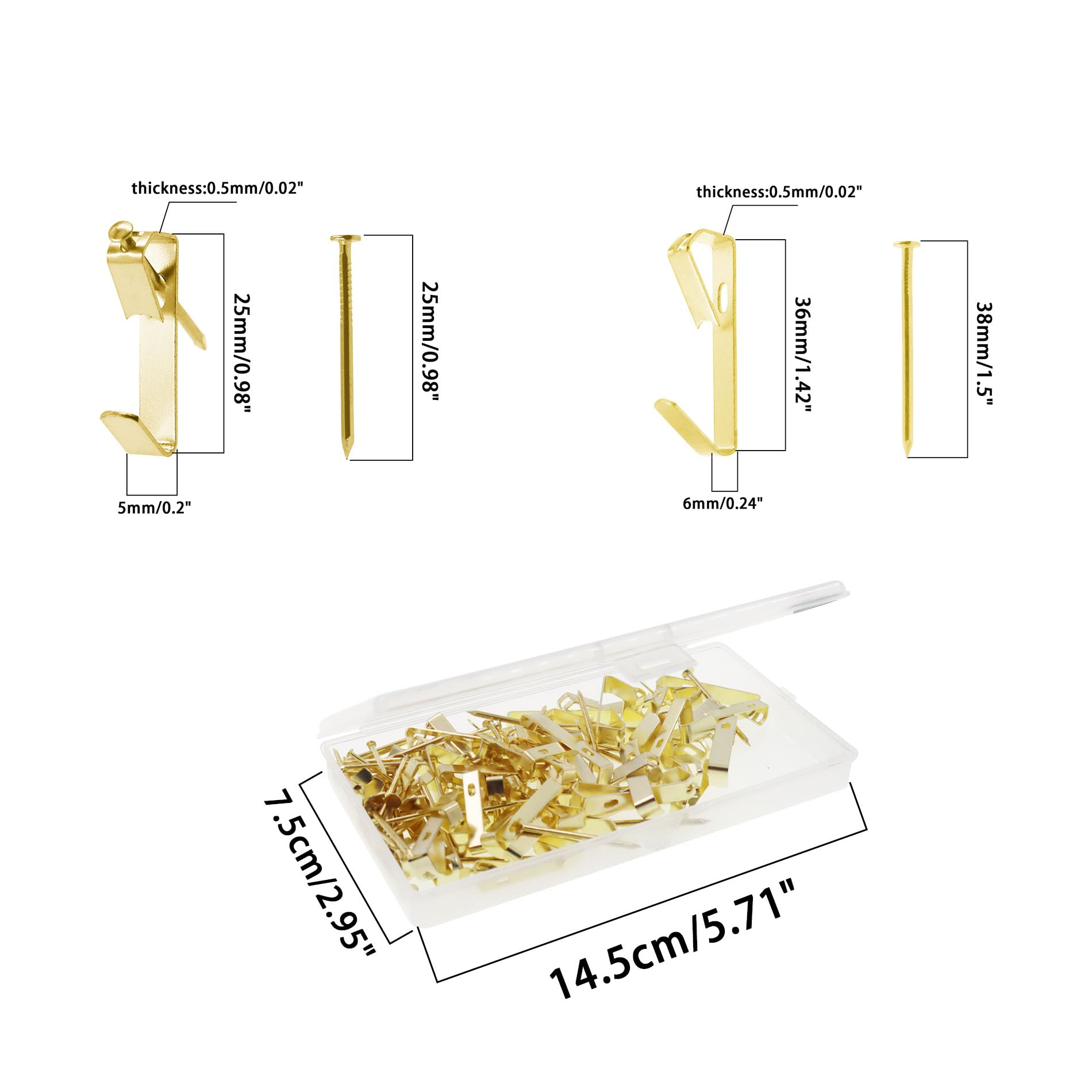 Dianrui Kit De 103 Ganchos Resistentes Para Colgar Cuadros (10-100 Libras) Con Clavos, Ganchos Dorados