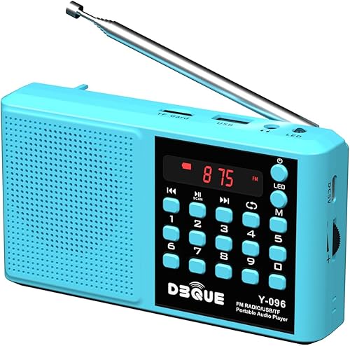 Radio AM FM portátil con altavoz Bluetooth, reproducción USBTF reproductor de MP3 con carga rápida USB-C, ahorro de escaneo automático, batería