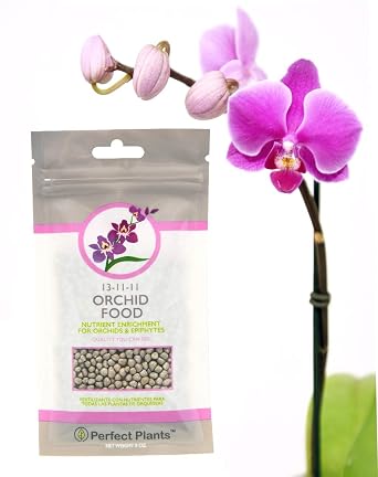 Perfect Plants Orchid Food, 5 oz, Slow Release Fertilizer Pellets | Balanced 13-11-11 feeds up to 6 months, use 1/4 teaspoon per 2 in of pot, great for phalaenopsis, bromeliads and epiphytes