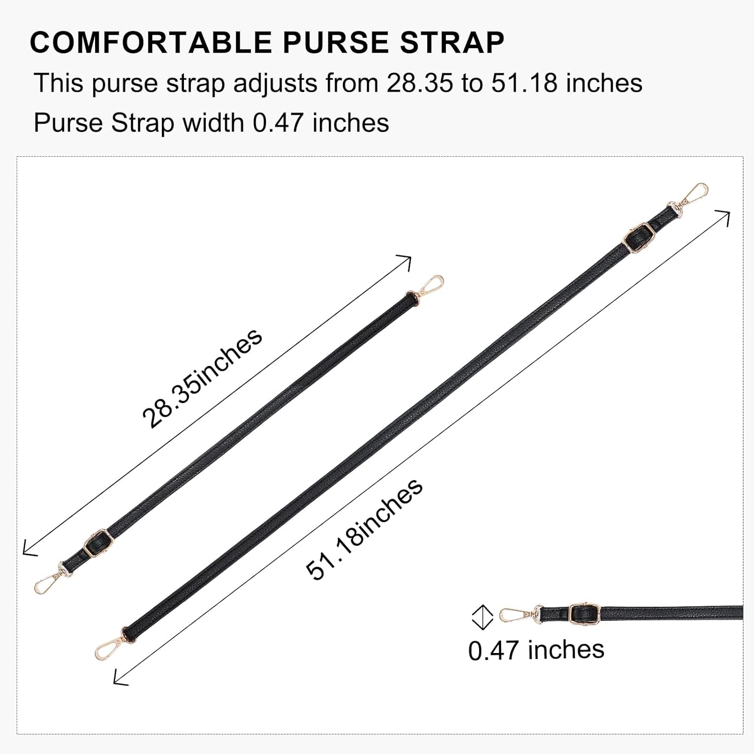Purse Straps Replacement Crossbody Adjustable Shoulder Strap for Handbags and Purses, Easy to Install Black PU Leather Detachable Strap for Commuting, Shopping, Travel - Image 2
