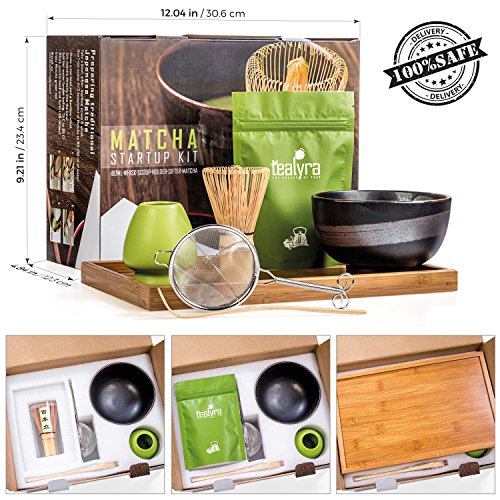 Tealyra - Matcha Kit - Connoisseur Ceremony Start Up Set - Premium Matcha Tea Powder - Japanese Made Black Bowl - Bamboo Whisk Scoop and Tray - Holder - Sifter - Thumbnail 6