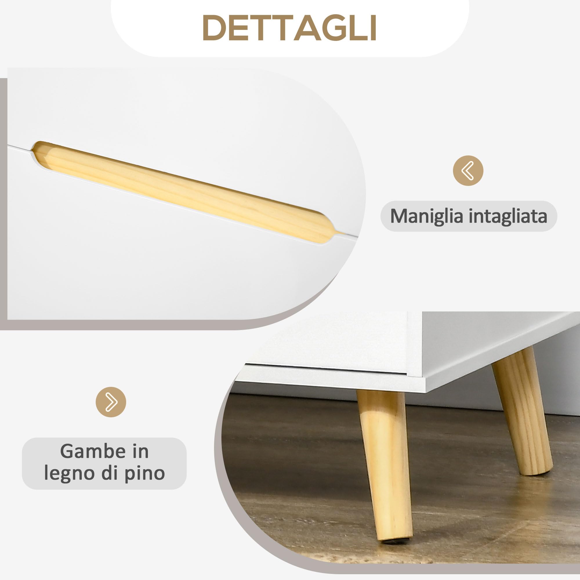 HOMCOM Mesita de Noche con 2 Cajones Patas 50x40x50,5 cm Blanco | Mesilla de Noche Moderno, Patas de Madera, Dormitorio Salón Cama Oficina
