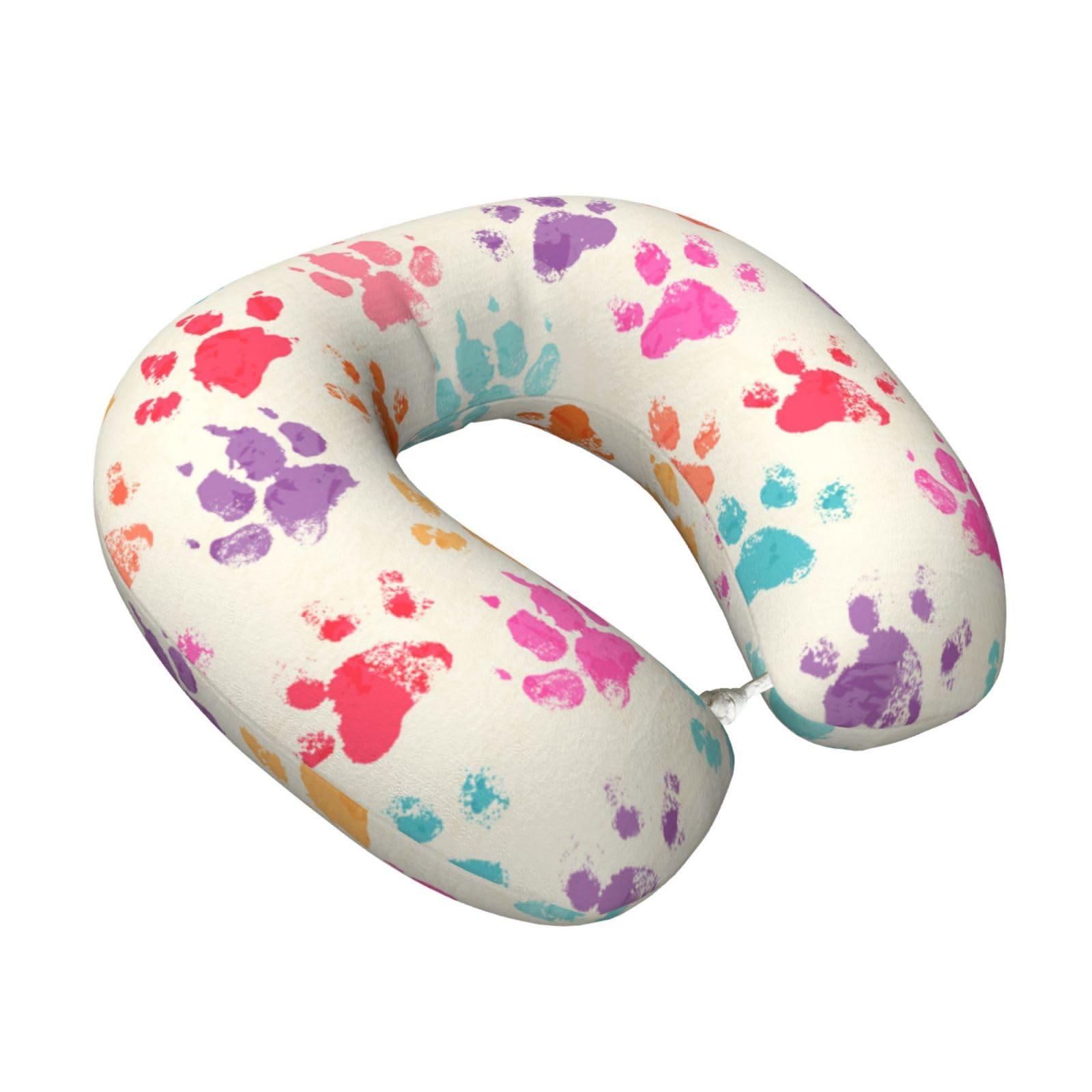 SEOCKA Colorful Dog Paw Prints Travel Pillow Pure Memory Foam U Shaped Neck Pillow Portable Headrest for Traveling Sleeping