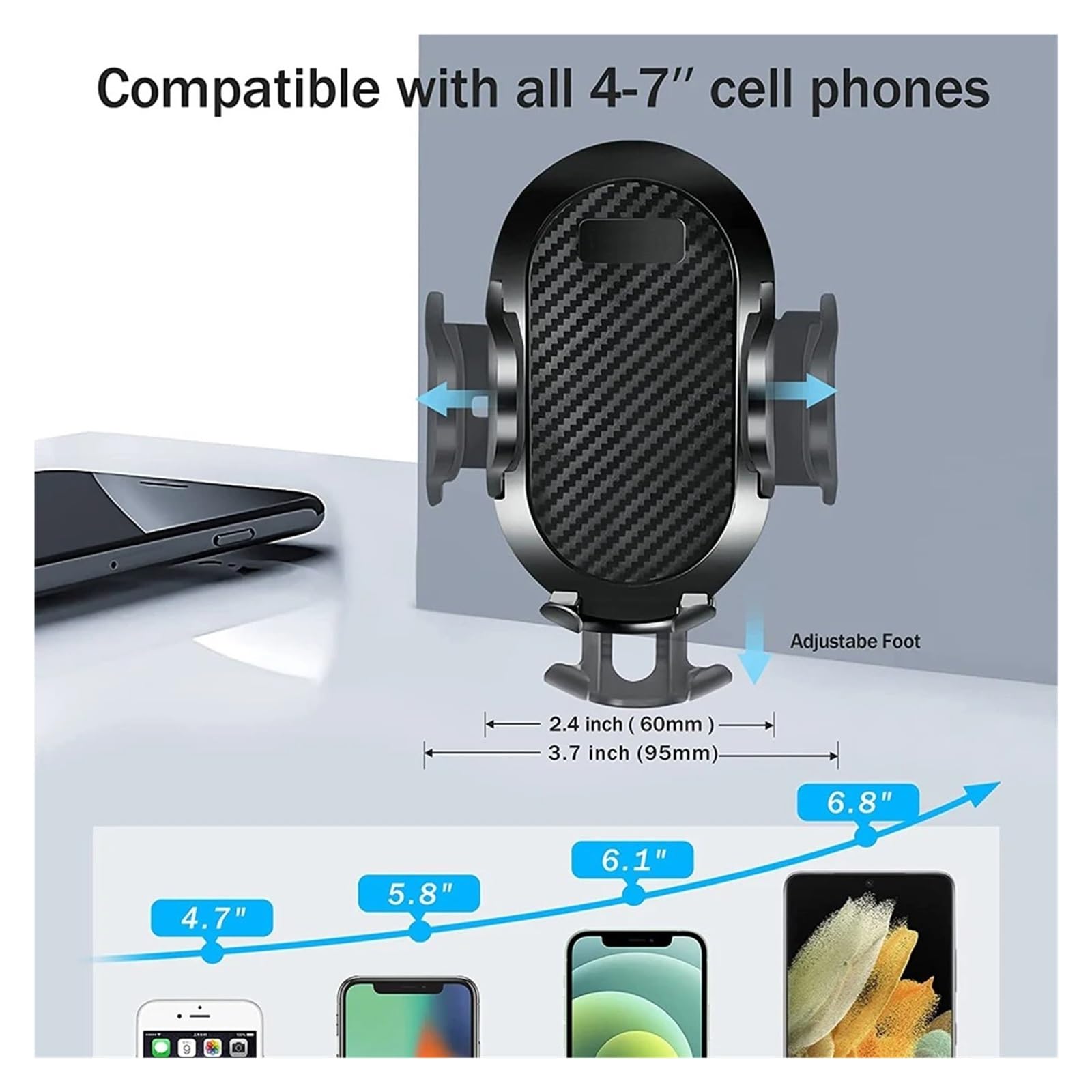 Soporte para teléfono de Coche con Brazo Largo y Ventosa, Soporte para móvil y Bicicleta (Tipo Ventosa).
