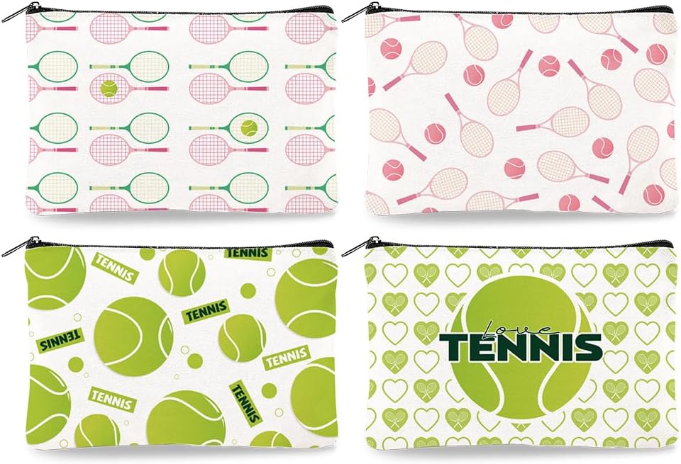 4Pcs Tennis Sport Canvas Makeup Bag with Zipper 9.06" x 5.9"