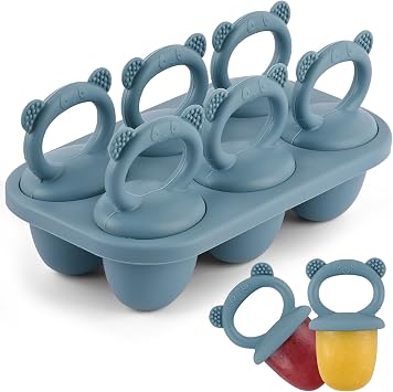 BokingOne Silicone Popsicle Molds, 6-Cavity Breastmilk Ice Pop Molds, Mini Frozen Pop Tray Molds for Baby Teething Relief Toddler Feeding Matte Blue