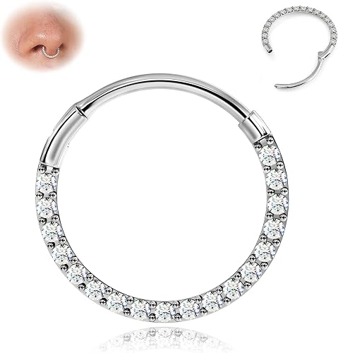 BodyBonita Anneaux de Piercing Septum Clicker avec CZ - Acier Chirurgical 316L 2