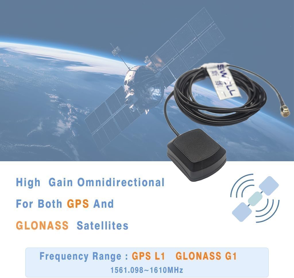 Maswell GLONASS G1 GPS L1 Antenna magnetica attiva IP67 Navigazione Veicolo Auto Camion Barca Barca Camper Navigazione satellitare Cavo da 3 metri Spina SMA Antenna esterna Impermeabile per esterni