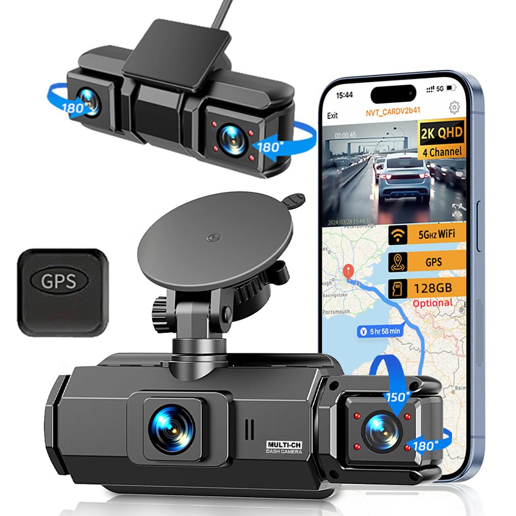 4-kanałowa kamera samochodowa do samochodów, wbudowana aplikacja WiFi GPS, ochrona panoramiczna 360 stopni, przednia strona wewnętrzna i tylna kamera samochodowa DVR, 4 kamery HD 1080P* 4 jednoczesne