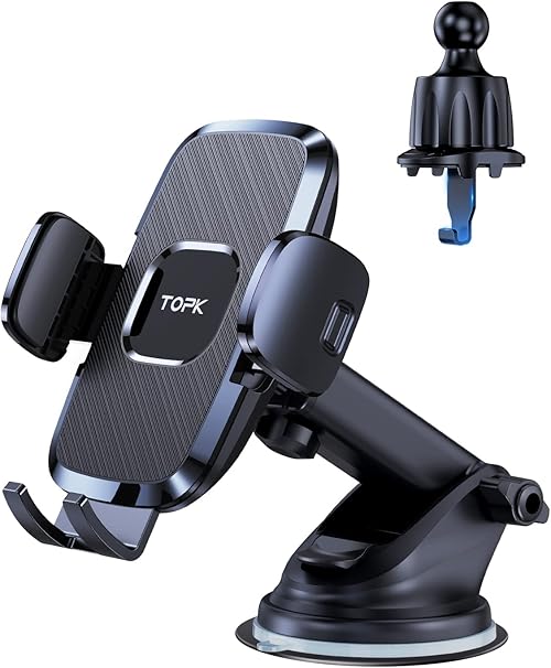 TOPK Car Phone Holder, Adjustable Car Phone Mount Cradle 360° Rotatio Upgraded Strongest Suction