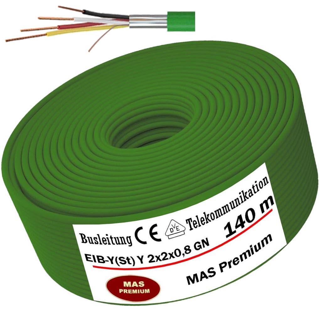 MAS Premium KNX Kabel 5-250m EIB-Y(St) Y 2x2x0,8 GN Busleitung Telekommunikationskabel Busleitungen Installationsbusleitung Bussignale in der Gebäude-Systemtechnik (140m)