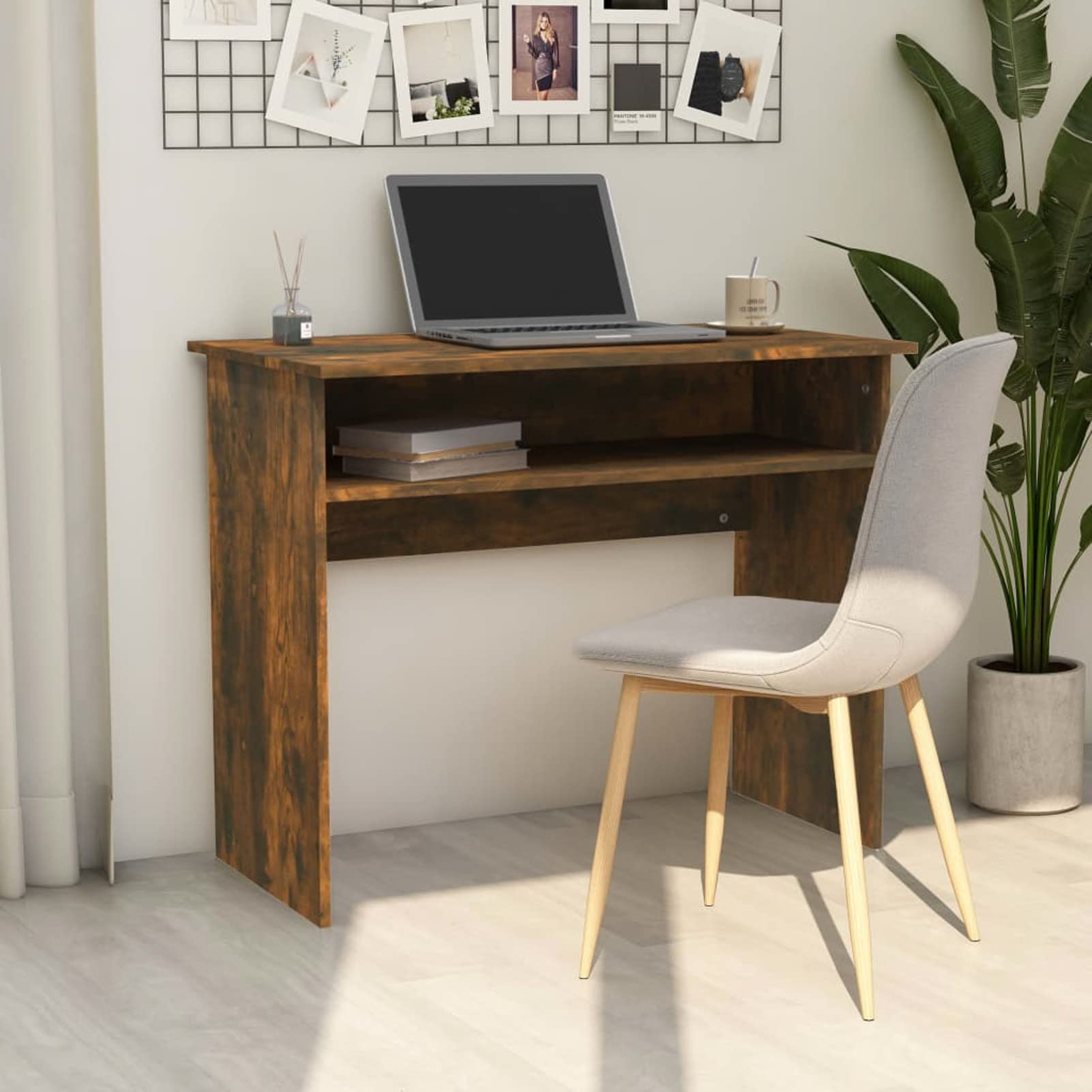 Homgoday Scrivania da ufficio per computer, piccolo tavolo da lavoro per bambini, con spazio di archiviazione, per camera da letto, soggiorno, studio, incenso, 90 x 50 x 74 cm, materiale in legno