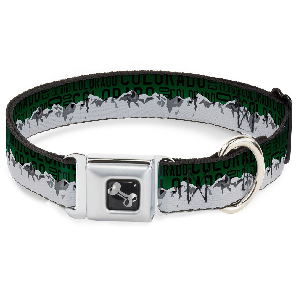 Collier de chien Buckle Down boucle forme d'os imprimé montagne Colorado vert
