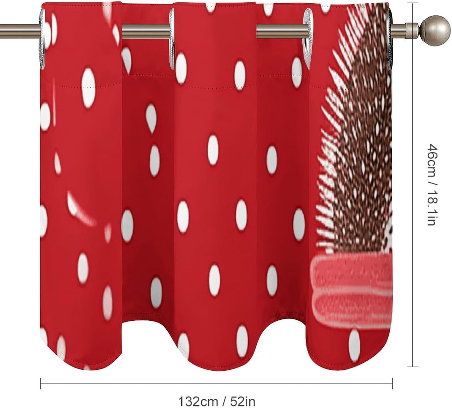 Red Polka Dot Hedgehog Valances for Window 2 Panels. Light Filtering Curtains Farmhouse Short Small Valance.Modern Curtains for Windows Living Room Kitchen Over Sink.