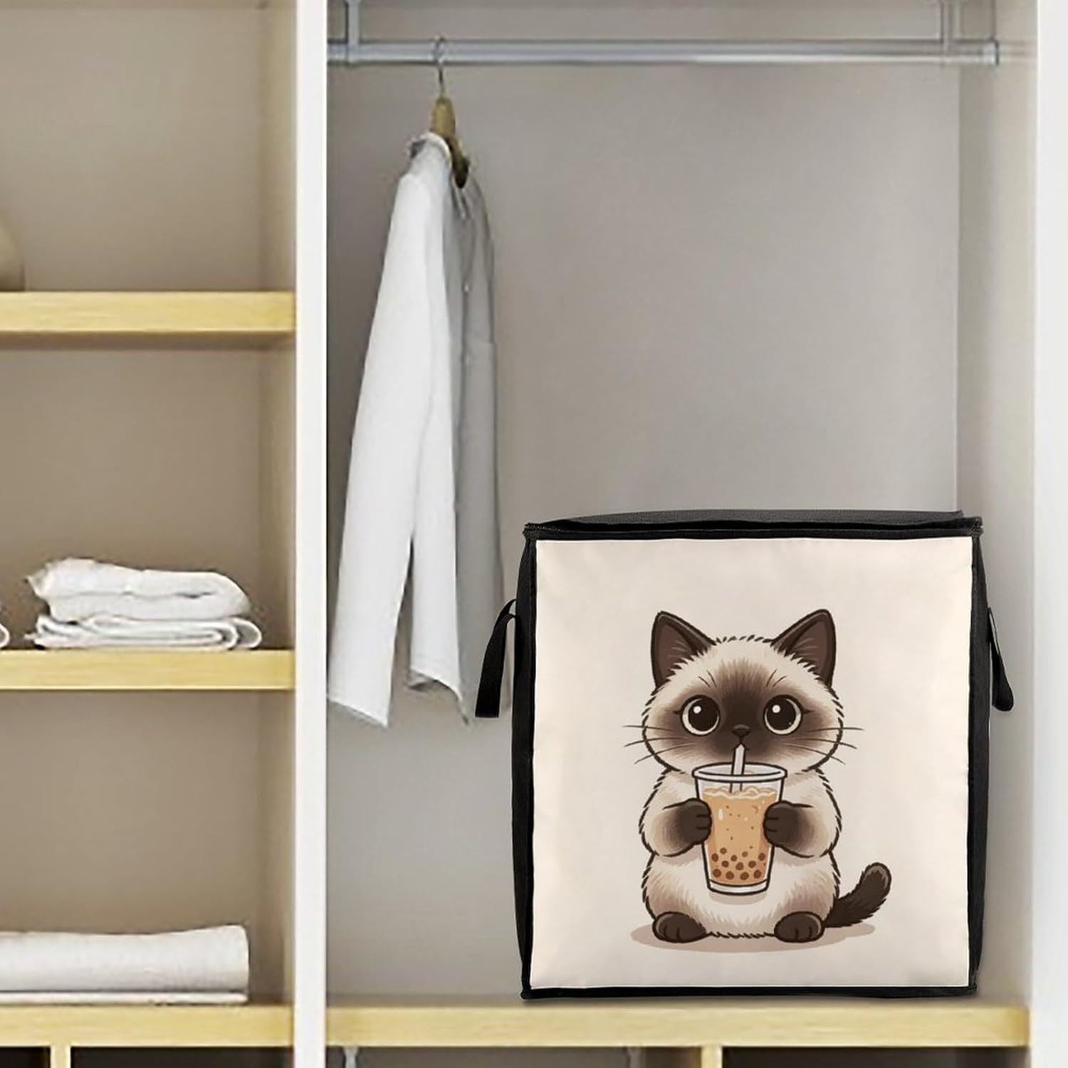 Milk Tea Cat Comforter Storage Bag Moving Bag | Clothes Storage Bins-70L,Moving Bag With Dual Handles For Easy Carrying, Zipper Design Durability for Home,Bedroom,Closet