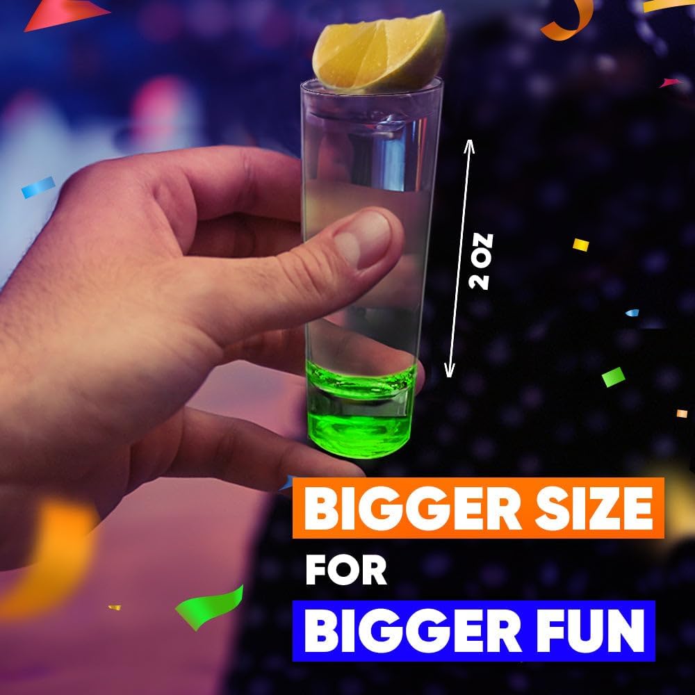 SWOOC Games - Tall Unbreakable Shot Glasses Set (6 Pack) - 250x Stronger Than Glass, 25x Stronger Than Acrylic - Colorful & Dishwasher-Safe – 2oz Reusable Plastic Shot Glasses - DUNZO Compatible