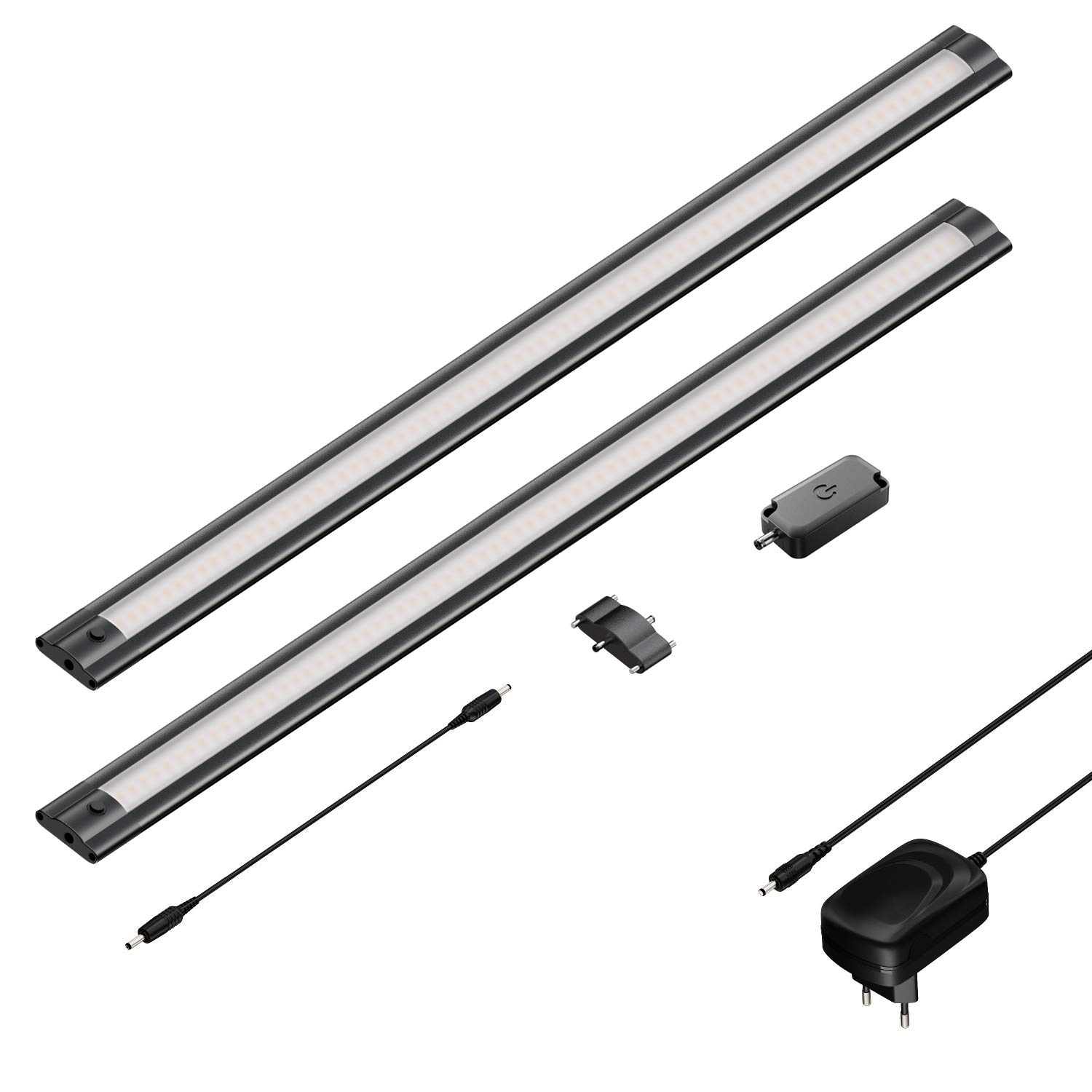ledscom.de 2er Set LED Unterbau-Leuchte SIRIS schwarz matt mit Touch-Dimmer, flach, je 50cm, je 655lm, weiß