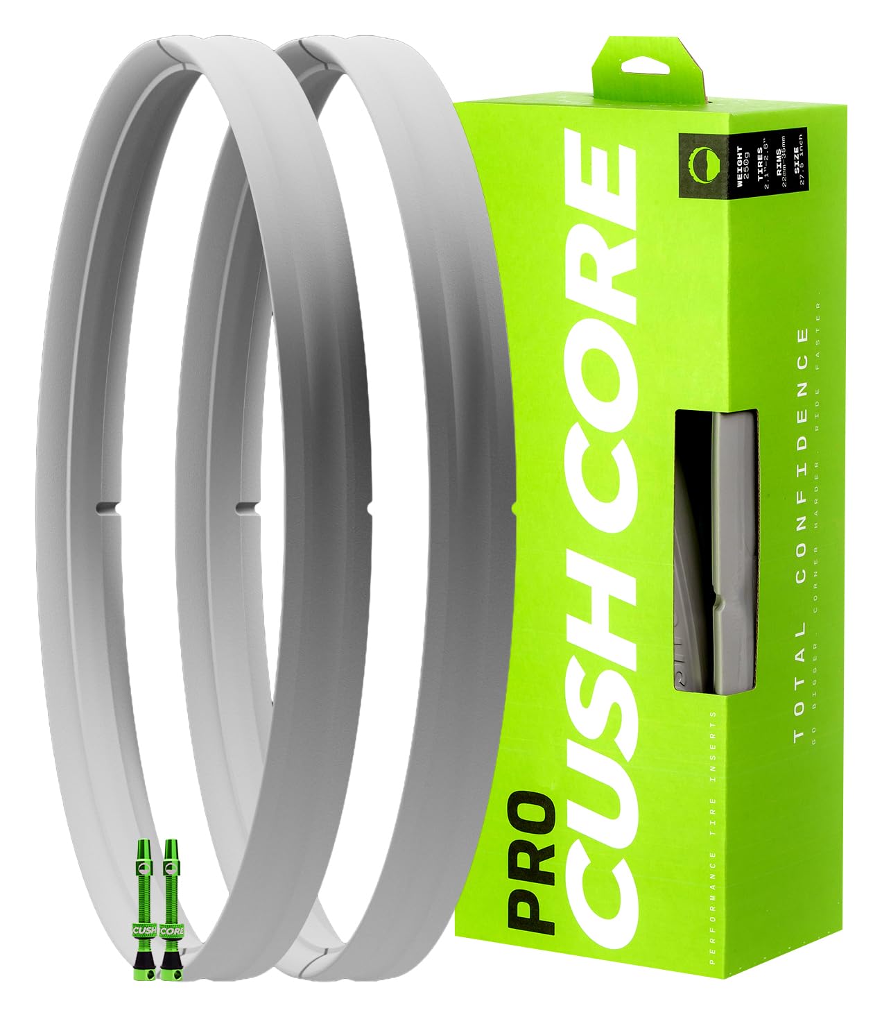 CushCore Pro Set - Includes (2) Tire Inserts, (2) Presta Valves & Rim Stickers, Easy at-Home Installation, Bicycle Tire Inserts, Helps Improve Ride Quality, Fits a 2.1"-2.6" Tire (2-Pack)