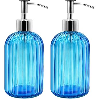 2er Pack Seifenspender Glas mit Pumpe 400ml Fl ssigseifenspender f r Sp lmittel Shampoo und Lotion Nachf llbar Seifenspender f r K che Bad Waschk chem Blue