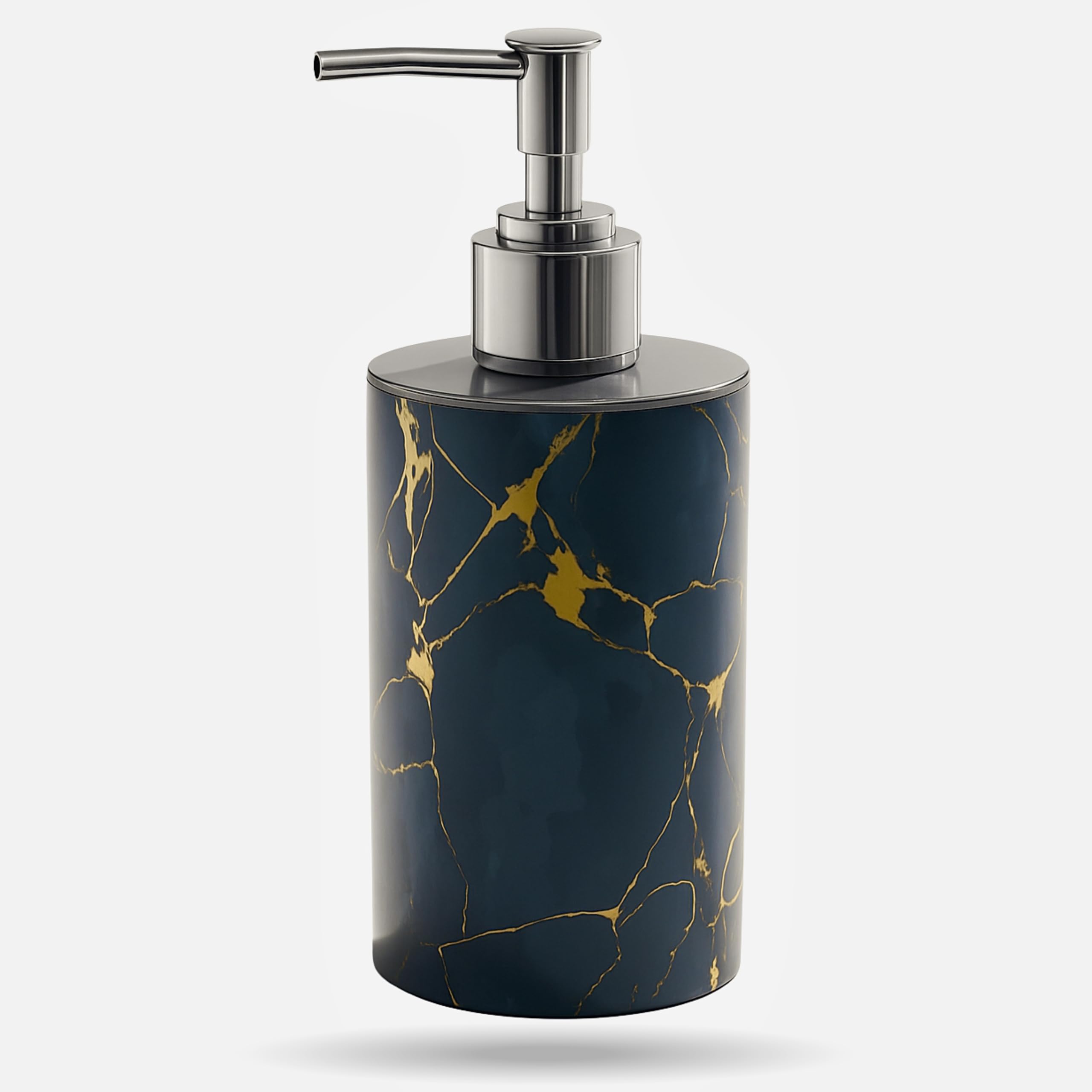 EMOH ROCED Luxury Marble Soap Dispenser – Refillable Liquid Soap Pump Bottle with Gold Veins & Chrome Pump | Modern Bathroom & Kitchen Countertop Accessory (300 ML Black Marble)