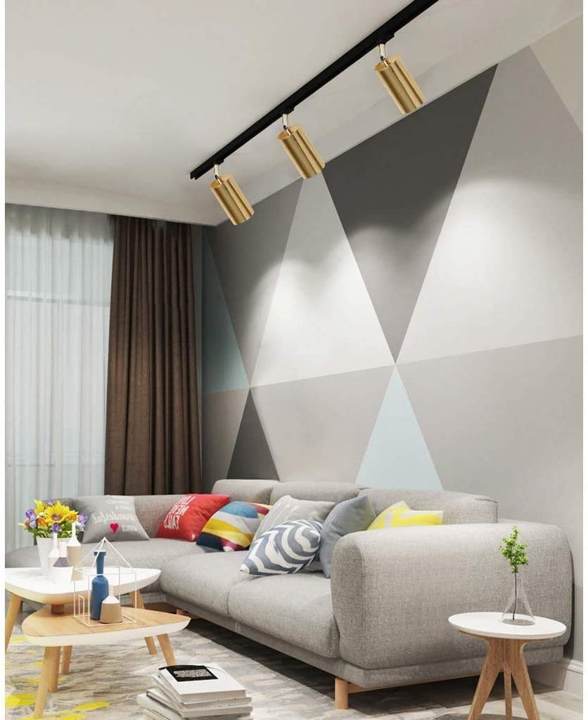Illuminazione a Binario a soffitto Kit Illuminazione a Binario a LED a 3 luci per Illuminazione Interna | Faretto da Soffitto a LED Dorato con Testa di Luce Girevole Flessibile per Cucina Camera da