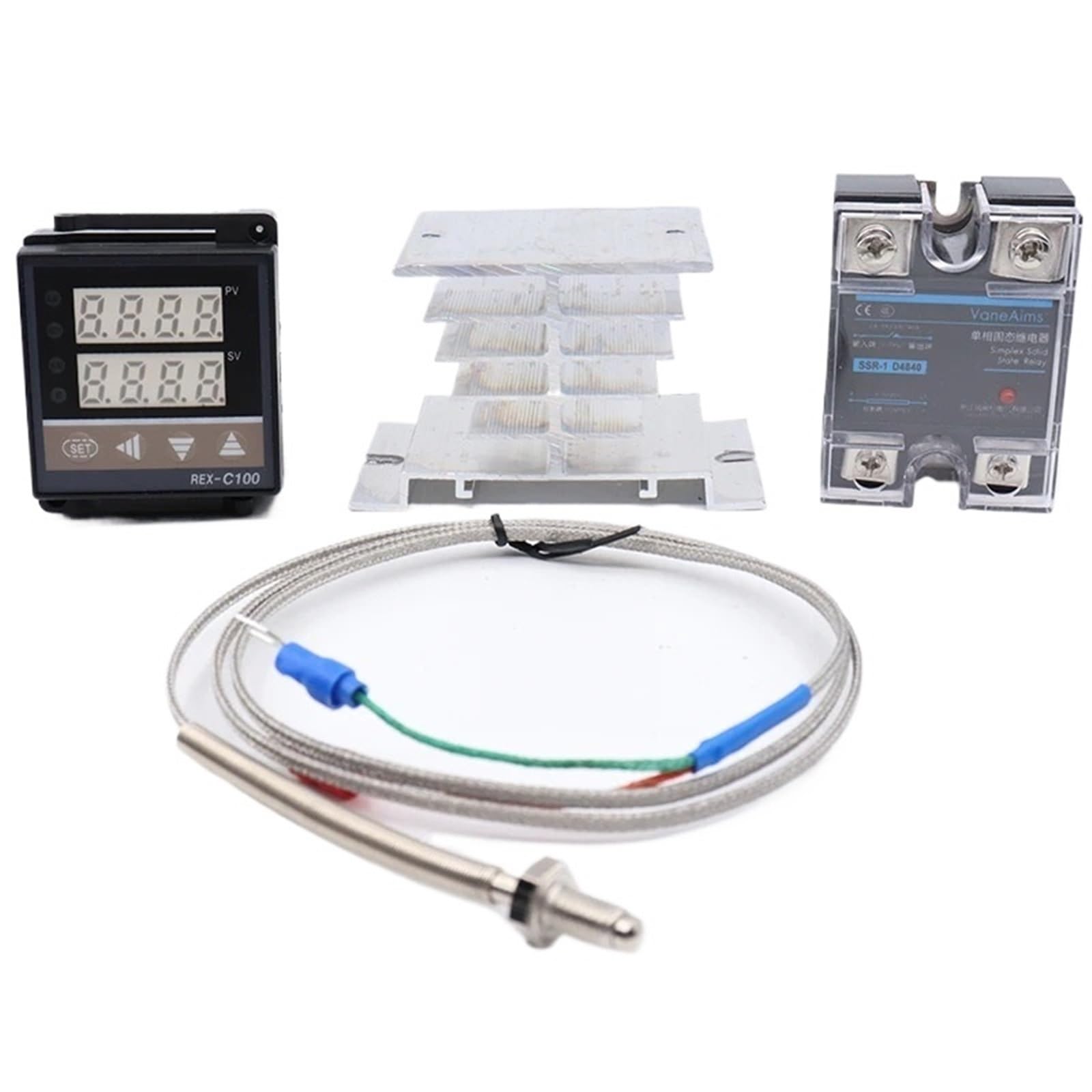 Regolatore di temperatura PID digitale Uscita Rex-C100 SSR-DA40 Termostato relè tipo K Sonda/dissipatore di calore 220 V Temperatura 0-400 ℃ (Color : SSR - single input)