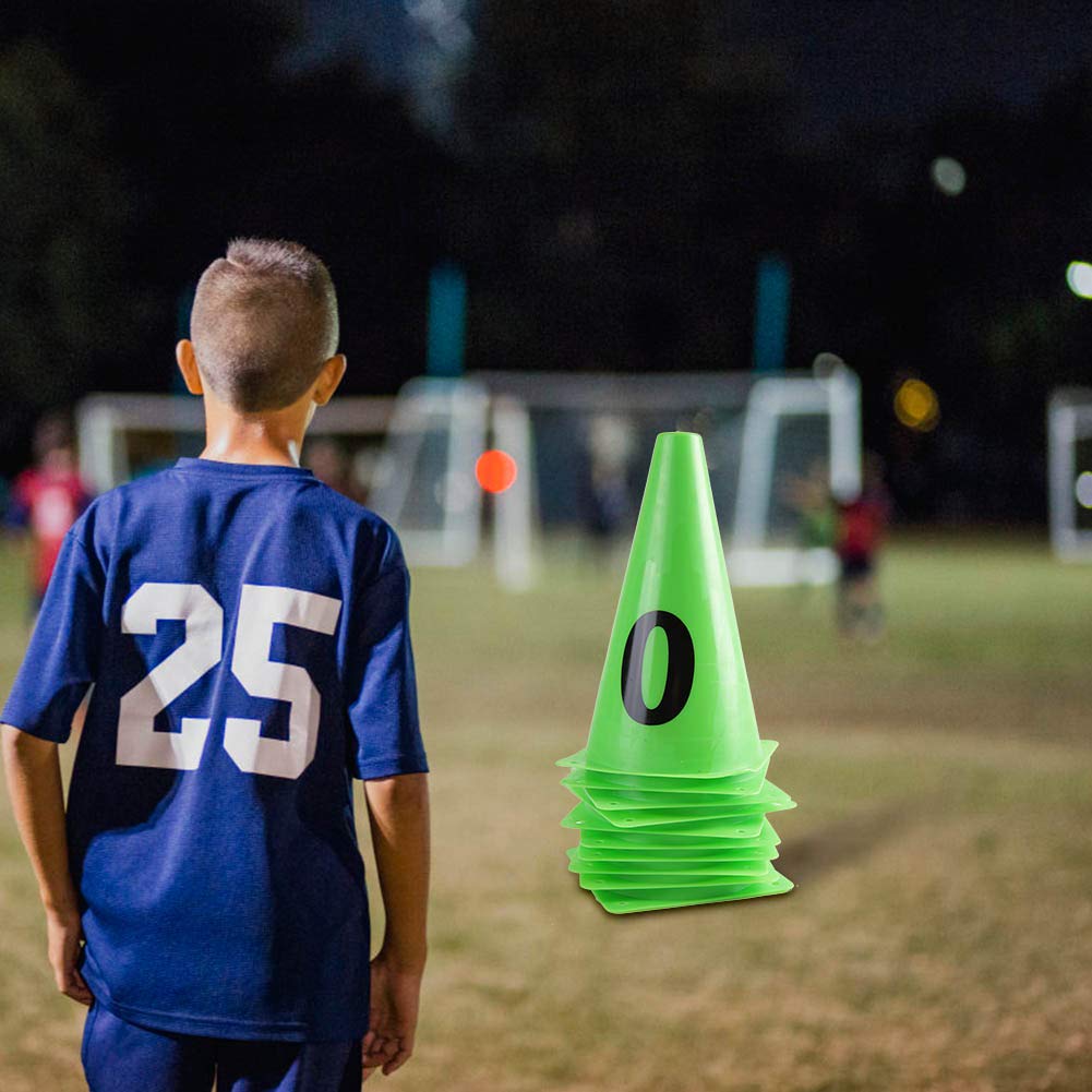 Topyond 10 Conos de Conos de Entrenamiento de Fútbol, Entrenamiento de Fútbol Verdes, 23 cm, Marcadores de Bloqueo de Fútbol con Números del 0 al 9 para Ejercicios y Entrenamientos