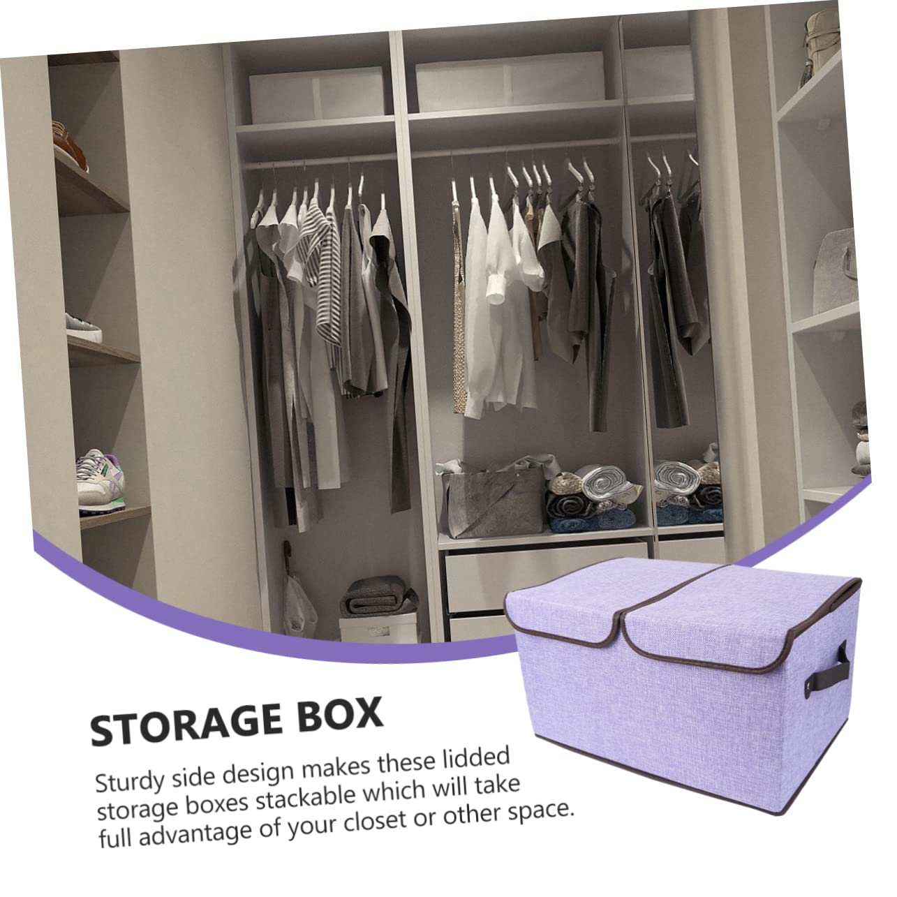 Ciieeo Scatola di Stoccaggio con Doppio Coperchio e Maniglie Pieghevole in Cotone Porpora Contenitore Organizer con Due Divisori Funzionali per Armadio e Scarpe