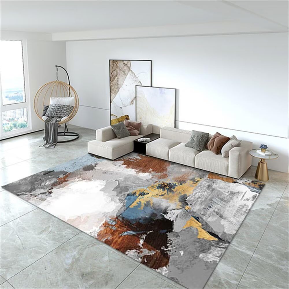 Tapis lavable d'entretien facile à poils courts gris marron 170x240