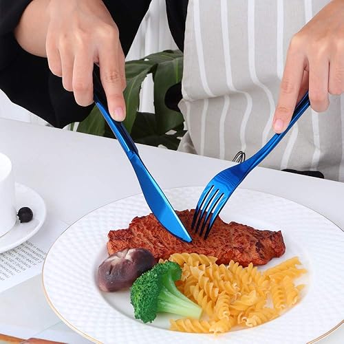 Miniatura 4 de Juego de cubiertos de Dinerware resistente, 20 piezas, color azul, utensilios de cocina de acero inoxidable para 4