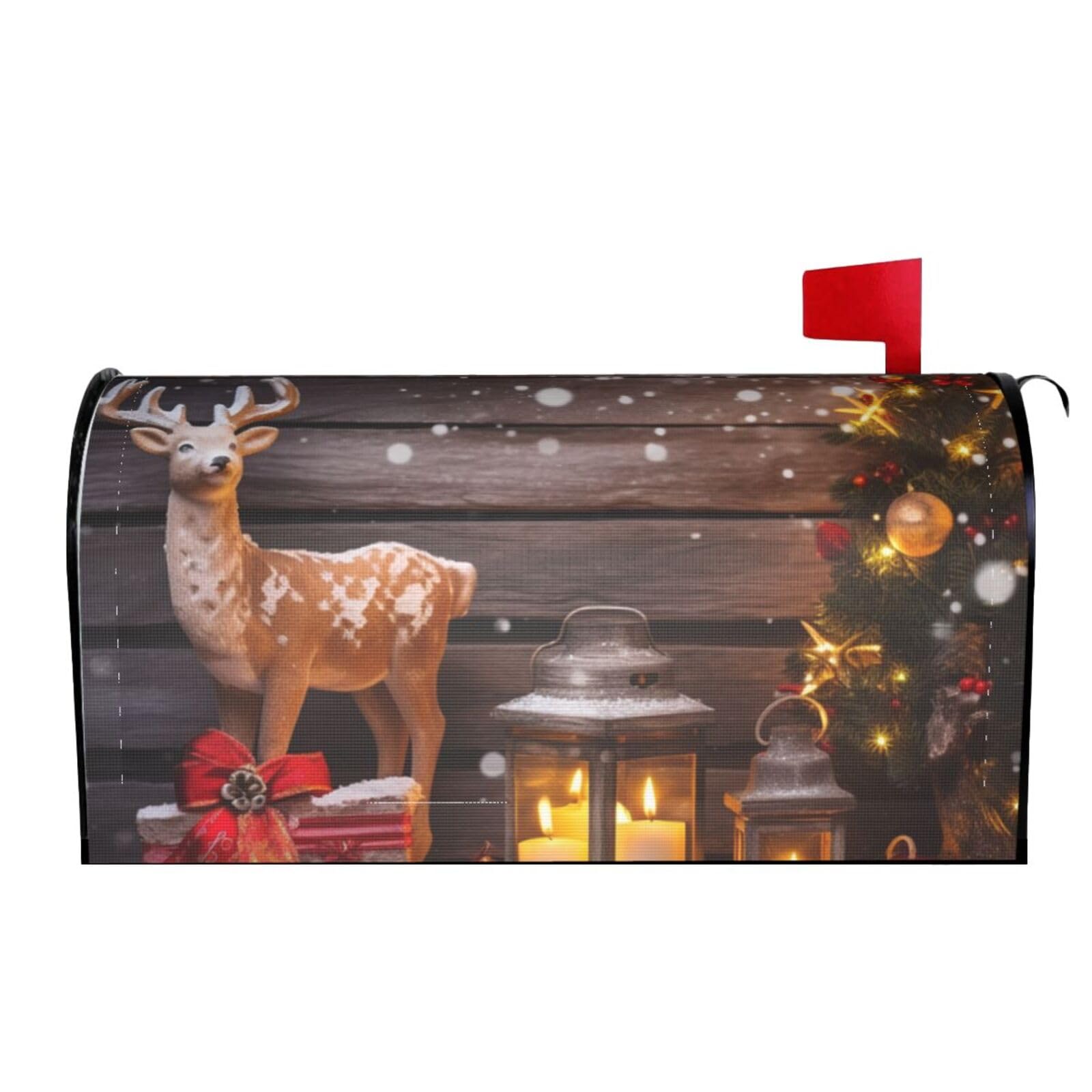 Spring Summer Mailbox Covers Magnetic Letter Post Box Cover Merry Christmas Candle Deer Mailbox Wrap Decoration Mailbox Post Cover for Garden Yard Outside Welcome Decor 25.5x21 in