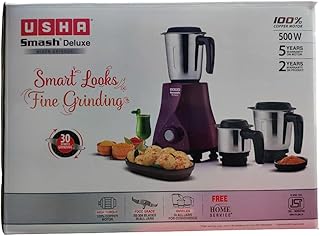 Usha Smash Deluxe 500Watt Mixer Grinder With 30 Minutes Continue Grinding