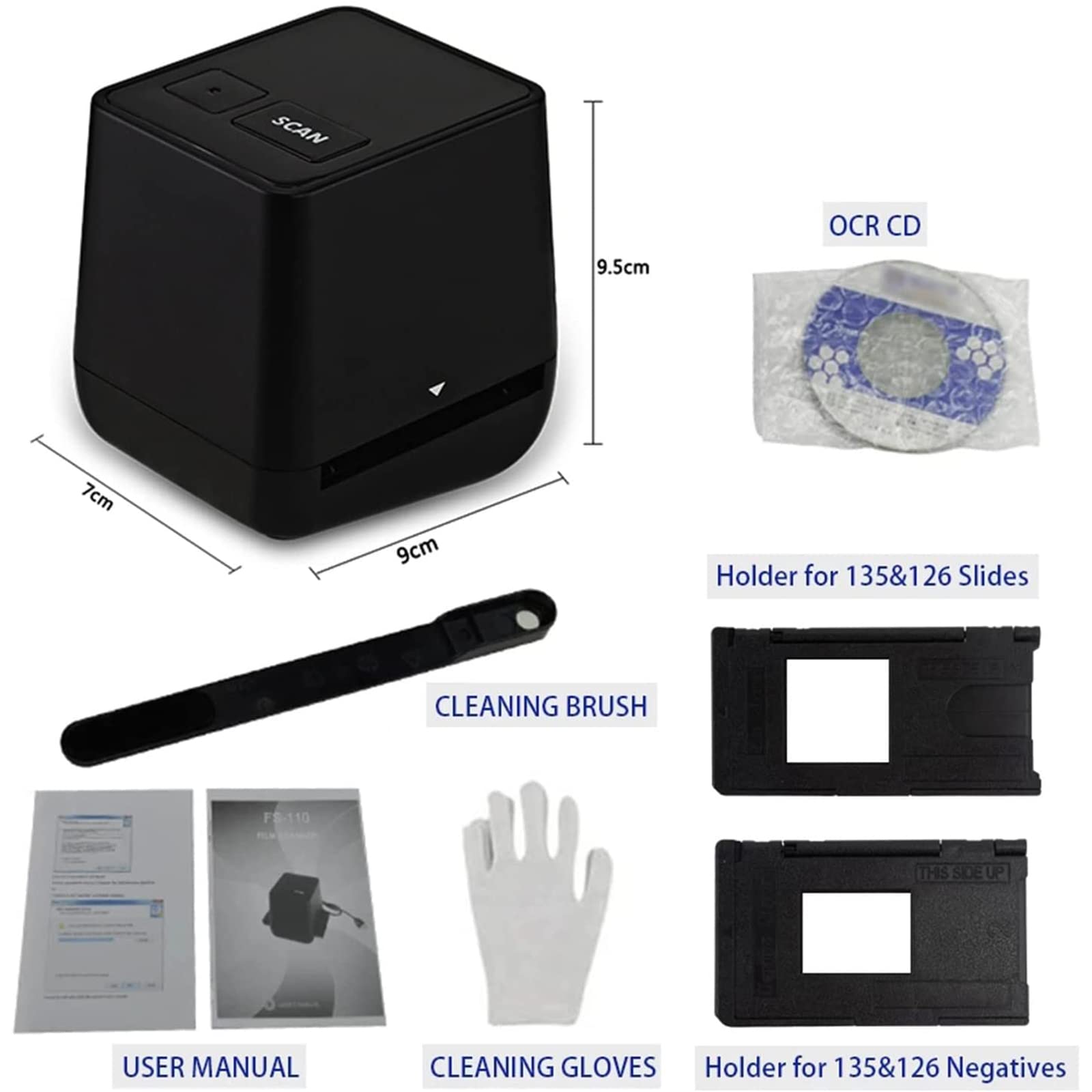 Visualizzatore per Scanner per Diapositive, Scanner per Diapositive per pellicole, Realizzato in Materiale ABS, Scanner per Negativi per pellicole 135 ad Alta Definizione da 17 Milioni, Portatile e