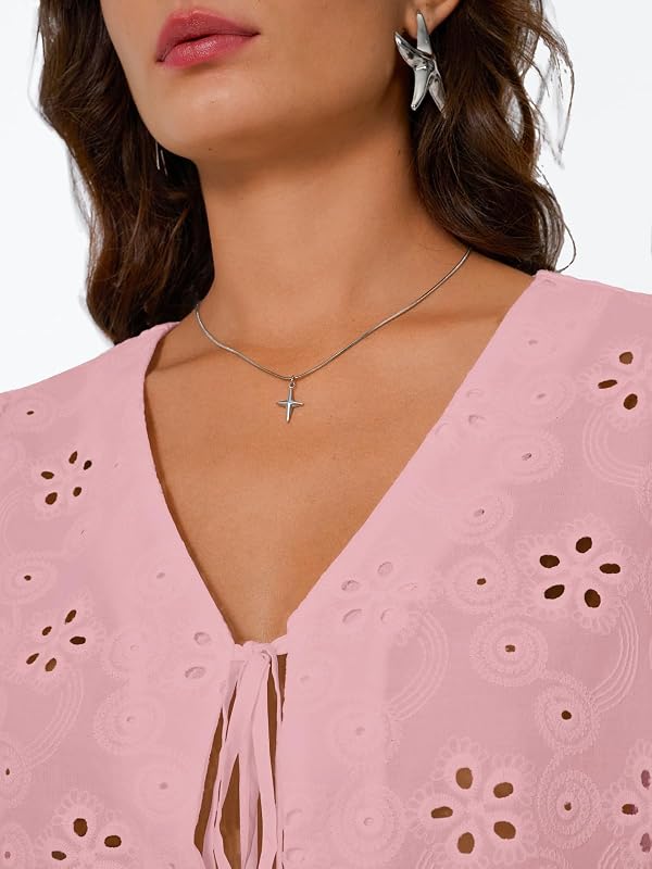 Trendy Queen Womens Summer Tops Cotton Tie Front Blouses Pink XL by Trendy Queen - Used condition - Image 5