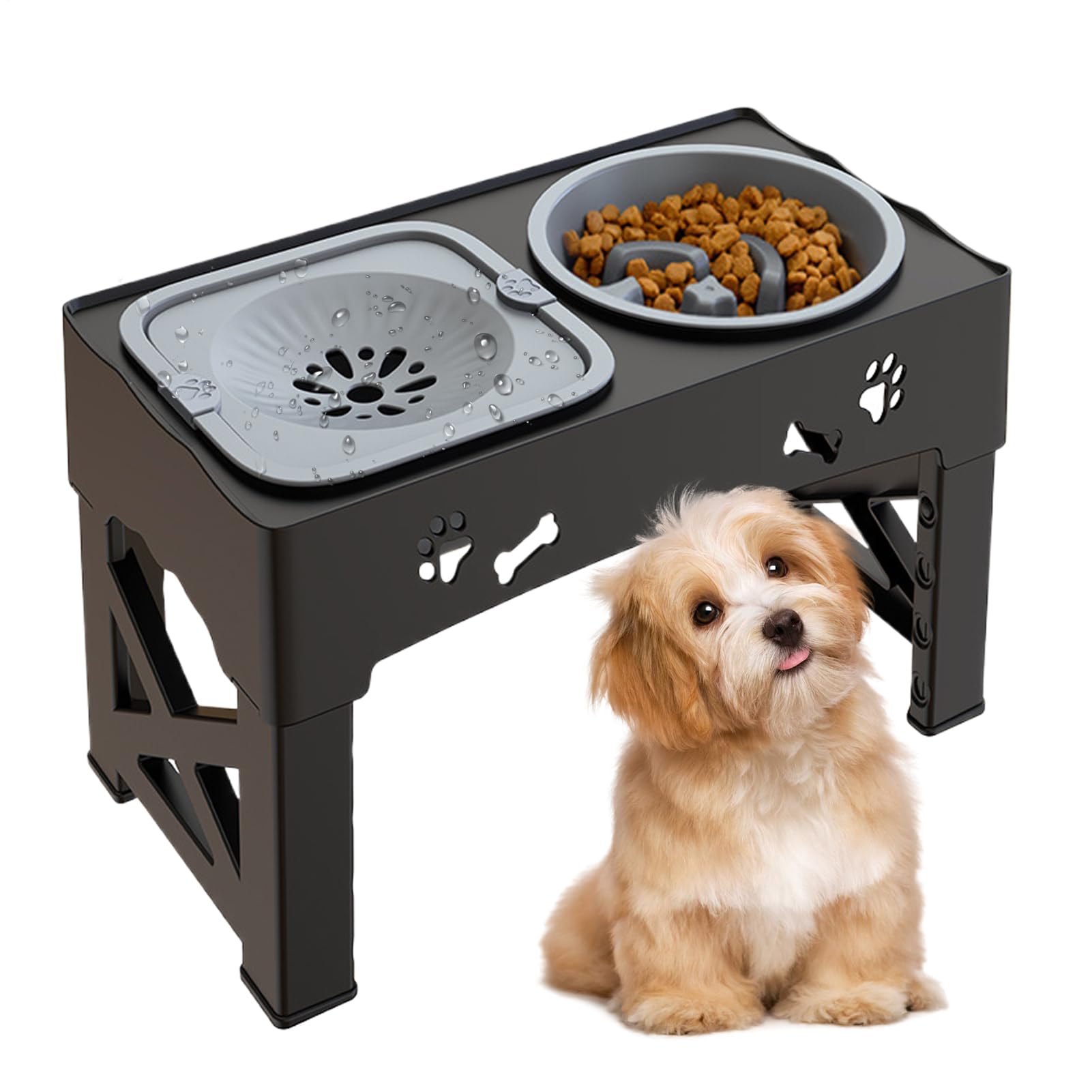 Elevado De Perros Bebedero Antiderrame De Altura Ajustable | Antideslizante Para Comida Y Agua Para Premios Jaula Hogar Apartamento Exterior Animales Pequeños Y Medianos