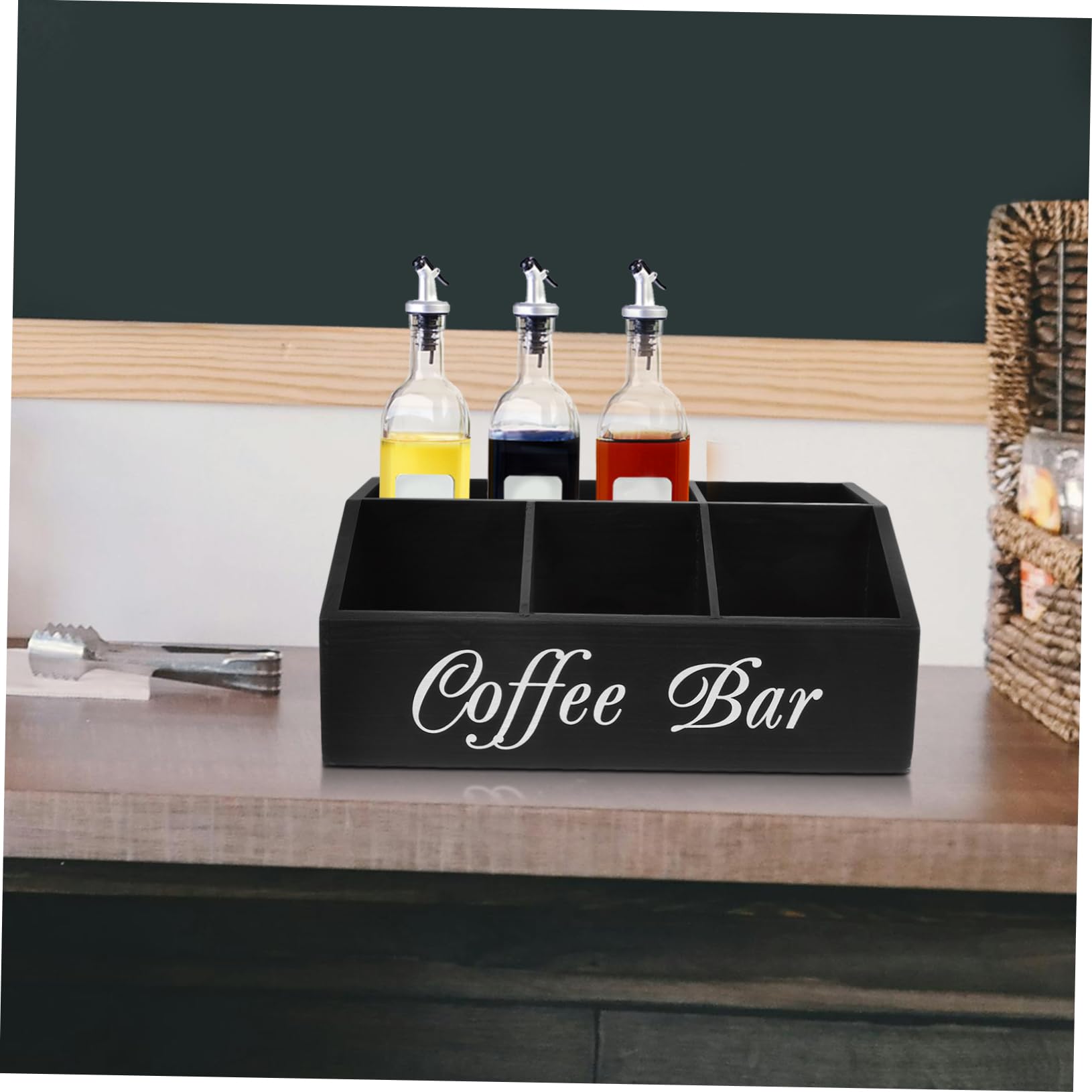 SOLUSTRE Holz Kaffee-organizer Für Arbeitsplatte Kaffeebar-organizer Aufbewahrungsbox Für Kaffee-zubehör Zuckerpäckchen Papiertücher Strohhalme