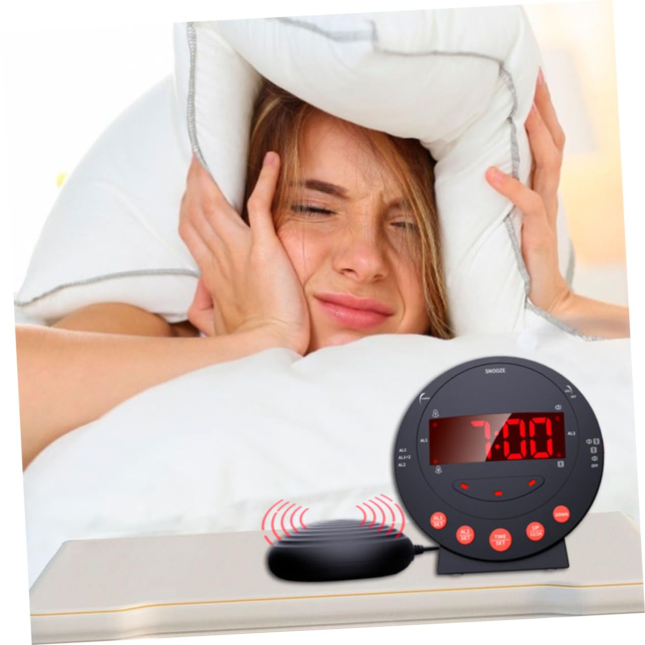 Cabilock Digitaler Vibrationswecker für Gehörlose und Schwerhörige mit Starker Vibration und Einstellbarer Lautstärke Inklusive USB Kabel für Einsatz im Bett