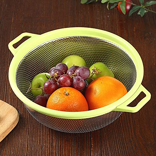Image of Stainless Steel Colander, 28 CM Micro-Perforated & Footed Metal Colander with Handle for Kitchen Food /Vegetable /Fruit /Rice /Pasta /Noodles - Dishwasher Safe (Random Color)