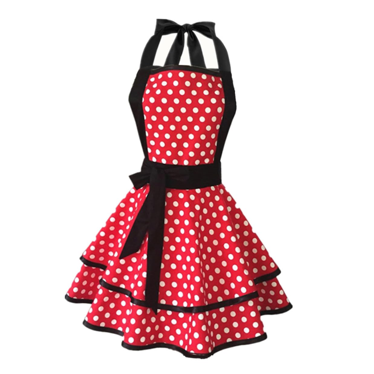 GARVALON Grembiule da Cucina Grembiule a Gonna Ampio in Cotone Puro Doppio Strato e Motivo a Pois per Lavoro in Cucina e Uso Domestico
